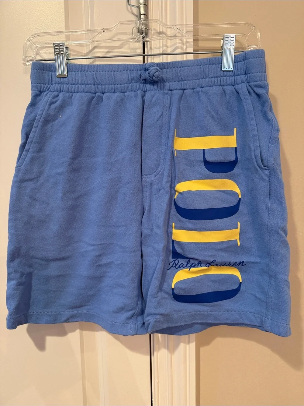 Ralph Lauren Blue Athletic Shorts with Yellow & Navy Logo